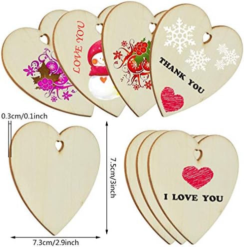 OBMWANG 50 Piece 3 Inch Natural Heart Wood Slices for DIY Ornaments