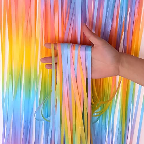 GREATRIL Gradient Pastel Foil Fringe Curtain 2 Pack