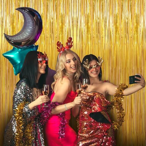 Birthday Party Decorations 3 Pack Gold Foil Fringe Curtains
