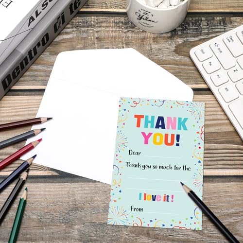 72 Piece Confetti Style Thank You Cards with Envelopes for Kids