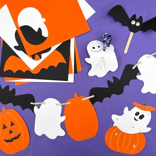 139 Halloween Ghosts Pumpkins Bats Punch Out Paper Cutouts 2-Sided
