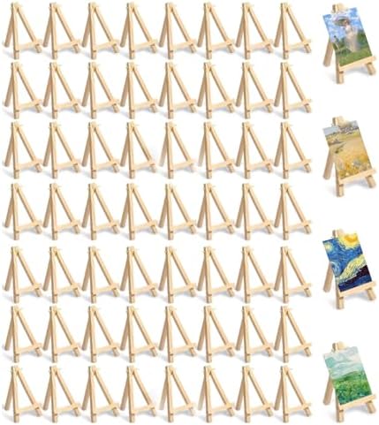 60 Pcs Mini Wooden Easel Stand for Art Displays