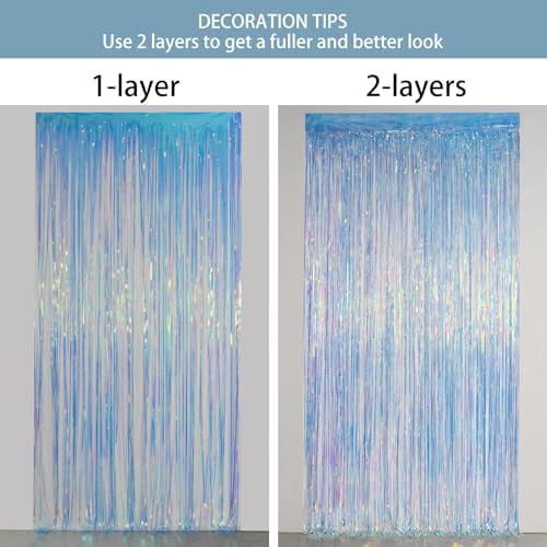 Melsan Iridescent Foil Fringe Backdrops - 2 Pack 32 x 65 ft