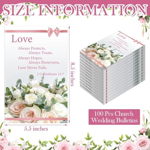 100 Pcs Wedding Church Bulletins Love Always Protects Ceremony Program Cover