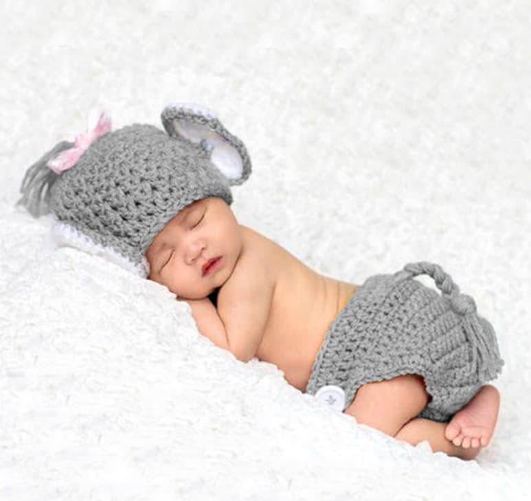 Newborn Baby Photography Props Set Elephant Hat and Shorts