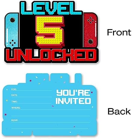 Video Game 5th Birthday Invitations with Envelopes 20 Pack