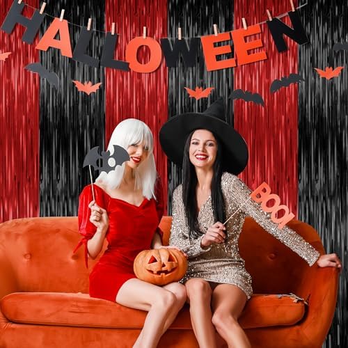 2 Pack Black and Red Party Backdrop Curtains