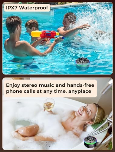 Bluetooth Shower Speaker Waterproof with RGB Lights and FM Radio