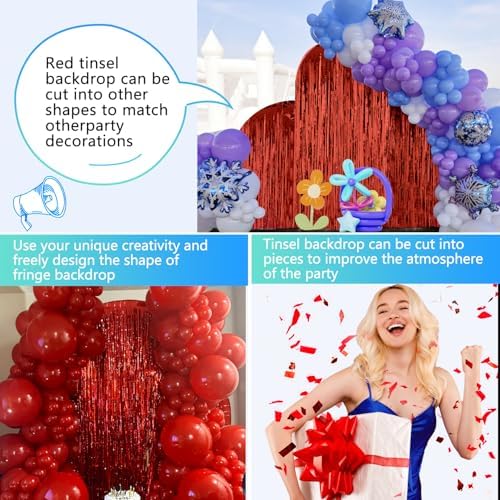 2 Pack Red Foil Fringe Backdrop for Party Decorations