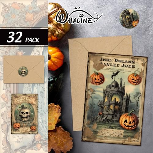 Whaline 32 Pack Halloween Greeting Cards with Stickers and Envelopes