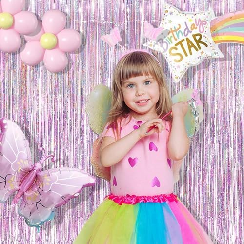 BRAVESHINE Pink Tinsel Curtain Backdrop - 2Pcs 32x82ft