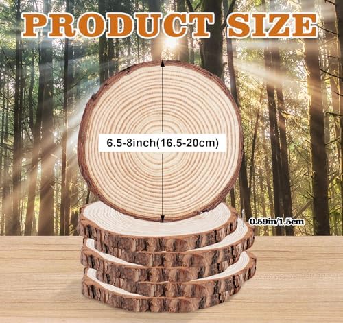 65-8 Inch Natural Wood Slices 6 Pcs for Centerpieces and Crafts