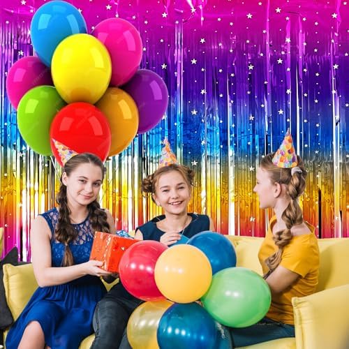 Rainbow Metallic Tinsel Foil Fringe Curtains 2 Packs