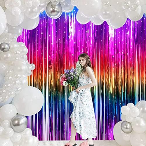Sparkly Rainbow Gradient Tinsel Foil Fringe Curtain 2 Packs