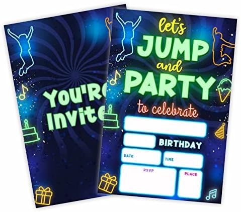Glow Trampoline Birthday Invitations 20 Count With Envelopes