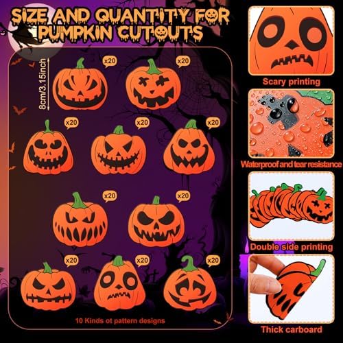 Fuutreo 200 Pcs Halloween Pumpkin Cutouts Wall Decor