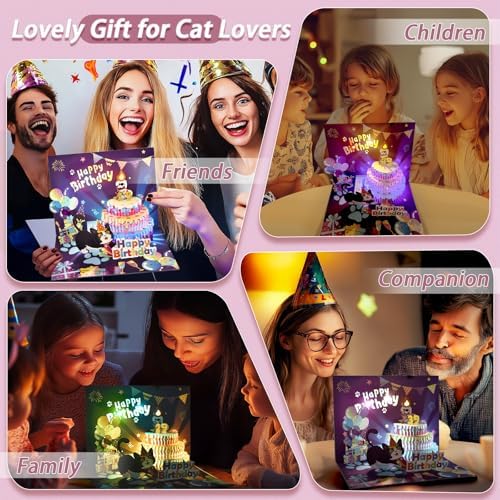 OBSEDE Cat Birthday Card with 3D Pop Up and Music