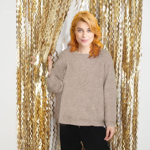 4 Pack Wavy Champagne Gold Metallic Tinsel Curtain Backdrop for Parties