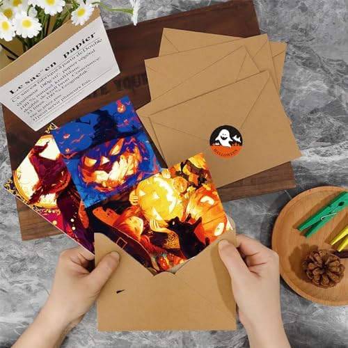 50 Halloween Cartoon Postcard Set - Ghost Witch Pumpkin Cat Custom Gift Cards