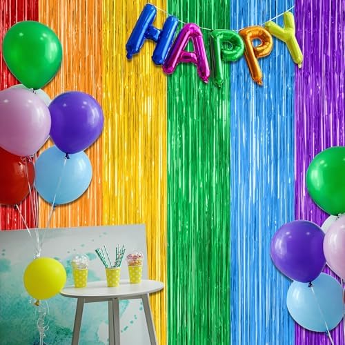 2 Pack Rainbow Foil Fringe Curtains for Party Decorations