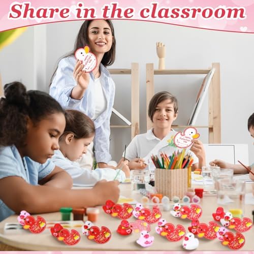 30 Valentines Day Rubber Ducks with Gift Cards and Gold Foil Strings