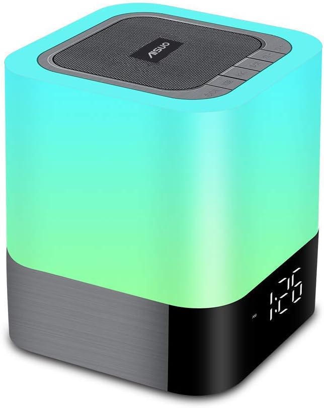 Aisuo 5 in 1 Night Light Bluetooth Speaker with Calendar Alarm Clock