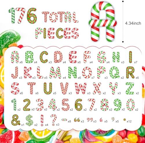 Faccito 176 Pcs Candy Cane Letters Christmas Decor Set