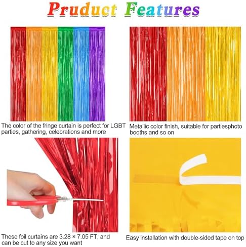 2 Pack Rainbow Foil Fringe Curtains for Party Decorations