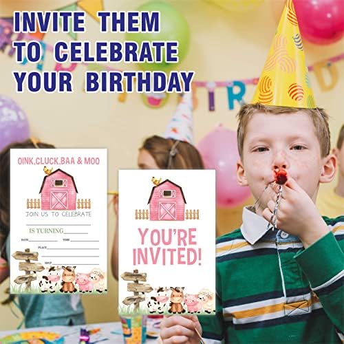 Farm Birthday Party Invitation Cards with Envelopes 20 Count