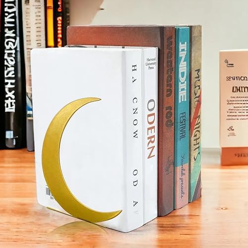 Ecqizer Moon Bookend Gold Bookends Decorative Bookends