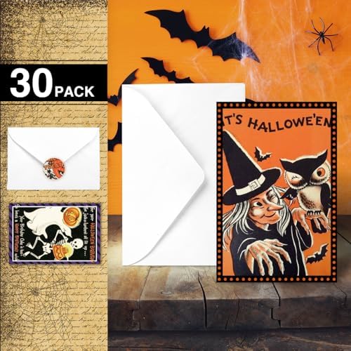30 Pcs Halloween Greeting Cards with Envelopes and Stickers