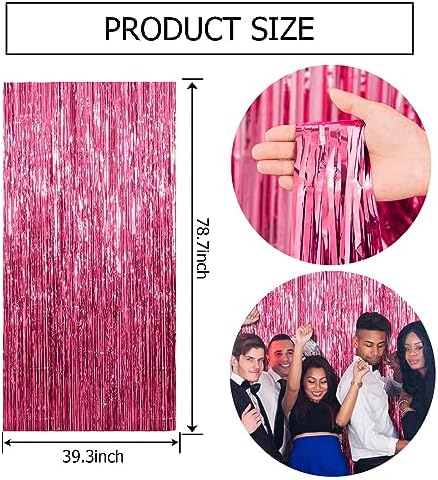 3 Pack Pink Tinsel Foil Backdrop Decorations for Parties