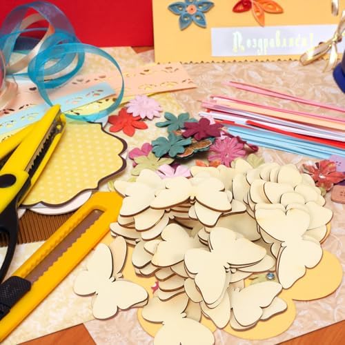 TINKSKY 50pcs Wooden Butterfly Craft Blank DIY Kit