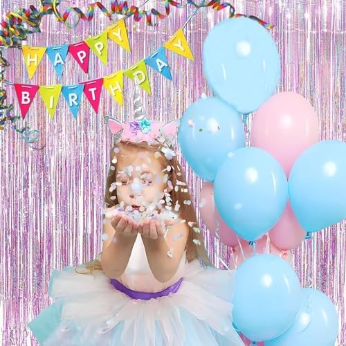 BRAVESHINE Pink Tinsel Curtain Backdrop - 2Pcs 32x82ft