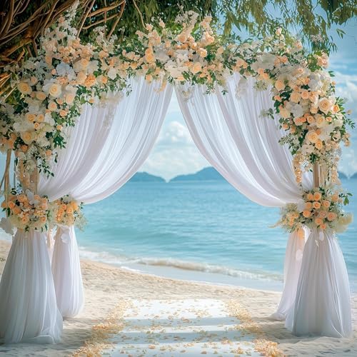 Wokceer 10x8FT White Backdrop Curtain 2 Panels Wedding Photo Background