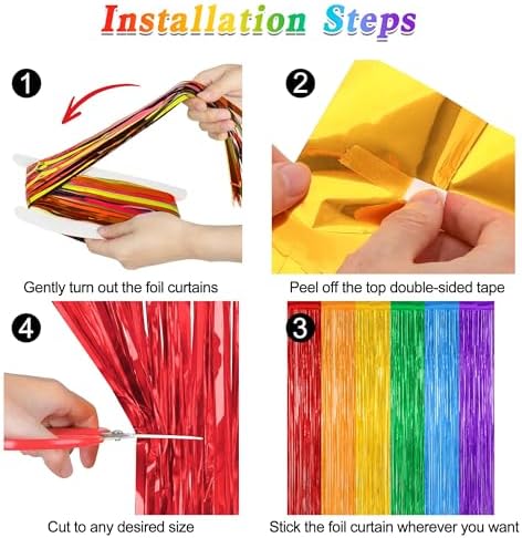 2 Pack Rainbow Foil Fringe Curtains for Party Decorations