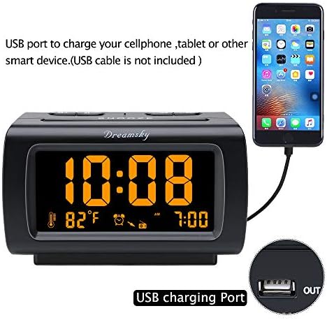 DreamSky Alarm Clock Radio with Bright Display and USB Port