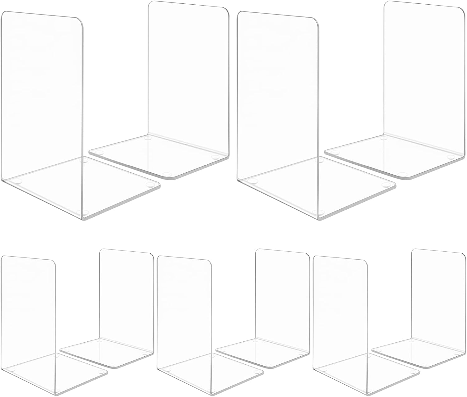 10 Piece Clear Acrylic Book Ends Set for Shelves