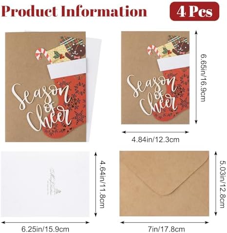 4Pcs Vintage Christmas Greeting Cards Set