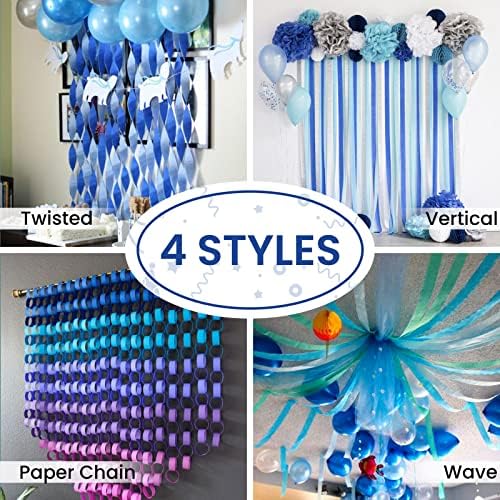 PartyWoo Crepe Paper Streamers 4 Rolls Blue 82ft