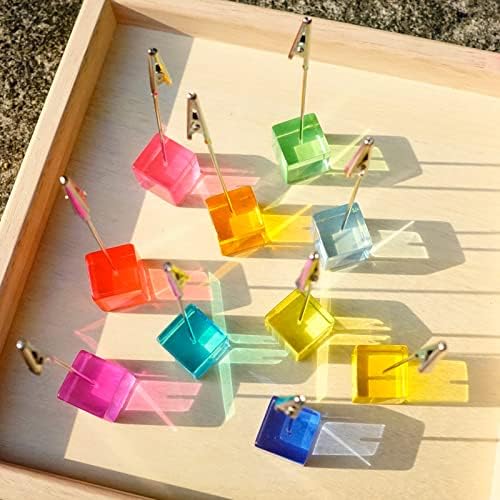 Rainbow Polaroid Photo Clip Stand with Clear Cube Base 10 pcs