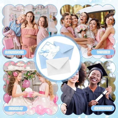 60 Blue Bow Thank You Cards with Envelopes 4x6