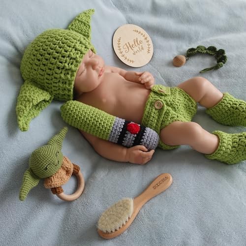 DICHA Handmade Crochet Baby Yoda Costume 4-Piece Set