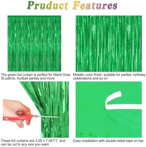 2 Pack Tinsel Backdrop Green Party Decor