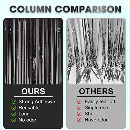 3 Pack Foil Fringe Curtains 33x82 Feet Black Backdrop for Parties