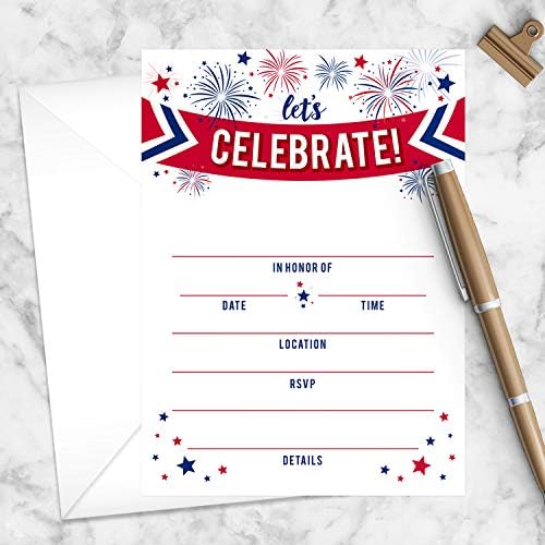 Canopy Street Patriotic Party Invitations 25 Red White Blue Invites
