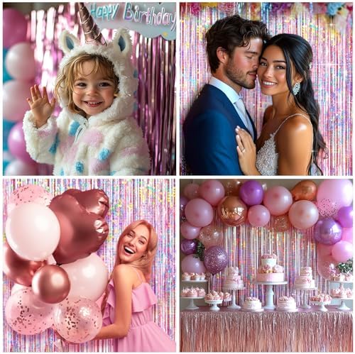 4 Pack Pink Foil Fringe Curtain Decor for Parties