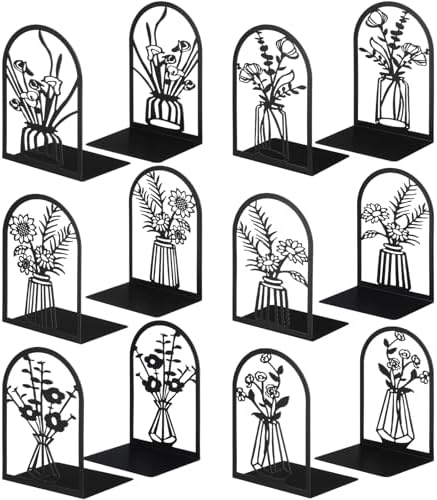 Feifeiya 6 Pair Black Metal Bookends Set