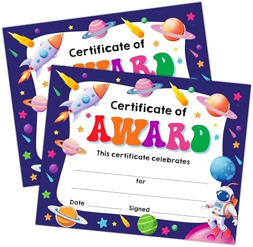 Outer Space Award Certificates 25 Pcs for School and Kindergarten