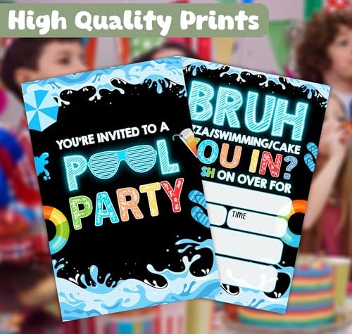 Feyerr Pool Brother Birthday Invitations for Boys Girls Double Sided 30 Set